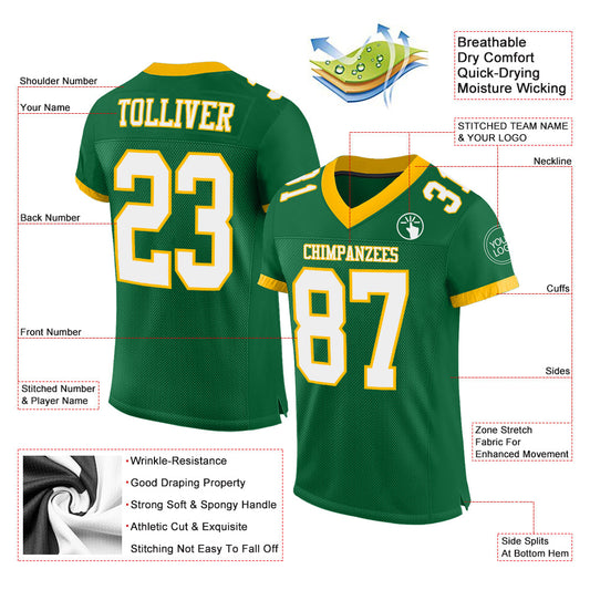 Maxcorners Custom Kelly Green White-Gold Mesh Authentic Football Jersey LM2605