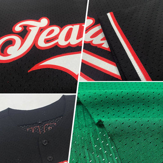Maxcorners Custom Kelly Green Black-Yellow Mesh Authentic Throwback Baseball Jersey LM2605