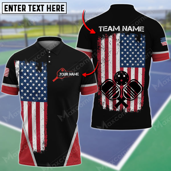 Maxcorners Personalized Name Pickleball US Flag 3D Shirt