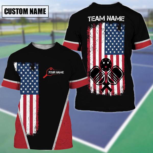 Maxcorners Personalized Name Pickleball US Flag 3D Shirt