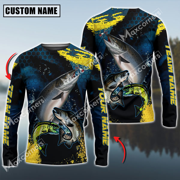 Maxcorners Chinook Fishing Sport Jersey Personalized Name Long Sleeve Shirt