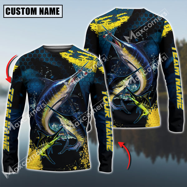 Maxcorners Marlin Fishing Sport Jersey Personalized Name Long Sleeve S