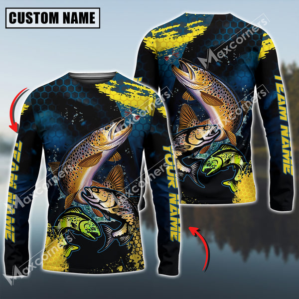 Maxcorners Trout Fishing Sport Jersey Personalized Name Long Sleeve Shirt