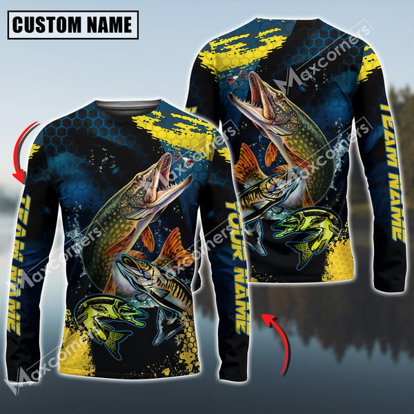 Maxcorners Pike Fishing Sport Jersey Personalized Name Long Sleeve Shirt