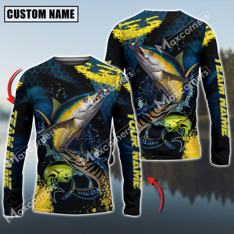 Maxcorners Mahi-Mahi, Wahoo, Tuna Fishing Sport Jersey Personalized Name Long Sleeve Shirt