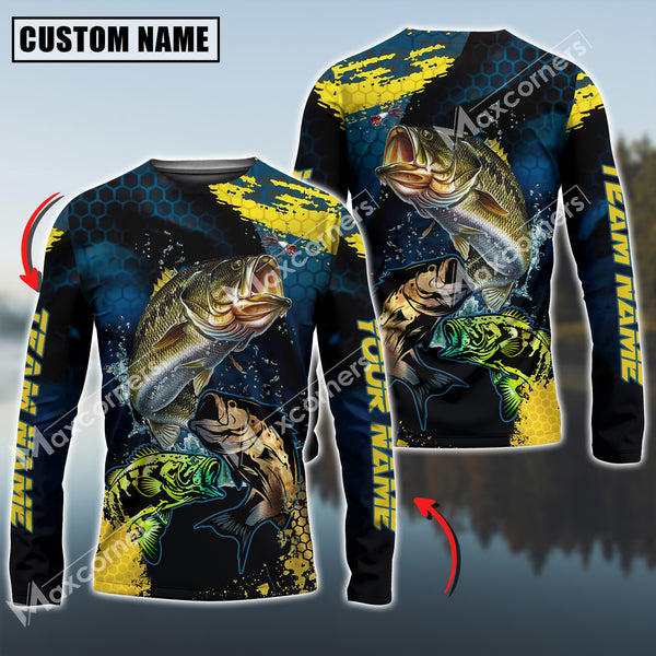 Maxcorners Largemouth bass Fishing Sport Jersey Personalized Name Long Sleeve Shirt