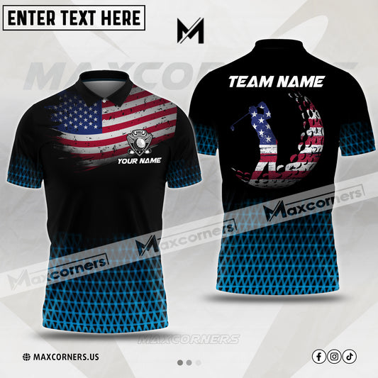 MaxCorners Golf American Flag Multicolor Option Customized Name 3D Polo Shirt (4 colors)