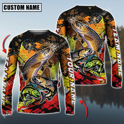 Maxcorners Trout Fish Fishing Sport Jersey Personalized Name Long Sleeve Shirt