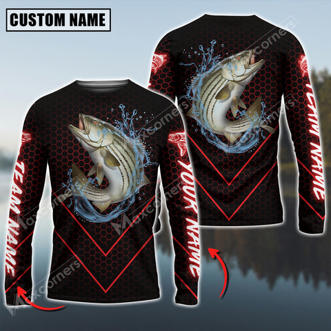 Maxcorners Stripped Bass Fishing Sport Jersey Personalized Name Long Sleeve Shirt