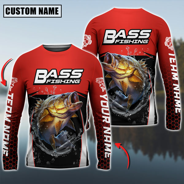 Maxcorners Bass Fishing Sport Jersey Personalized Name Long Sleeve Shirt