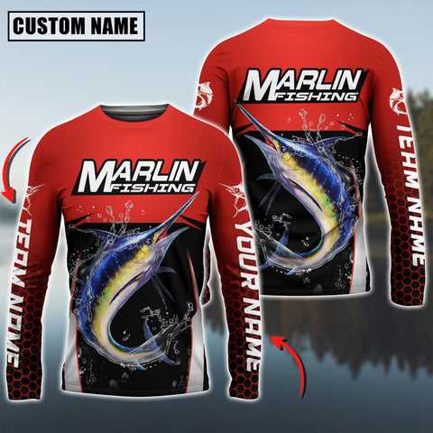 Maxcorners Marlin Fishing Sport Jersey Personalized Name Long Sleeve Shirt