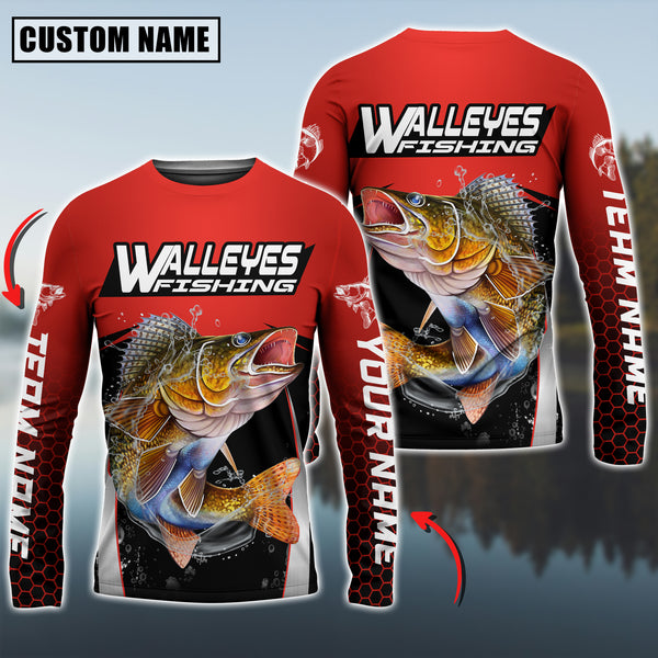 Maxcorners Walleyes Fishing Sport Jersey Personalized Name Long Sleeve Shirt