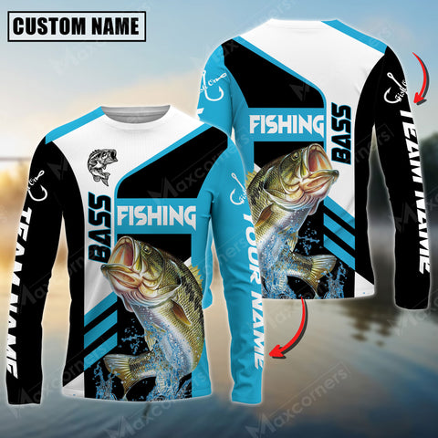 Maxcorners Bass Fishing Sport Jersey Personalized Name Long Sleeve Shirt