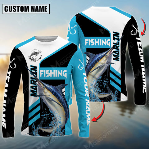 Maxcorners Marlin Fishing Sport Jersey Personalized Name Long Sleeve Shirt