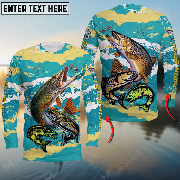 Maxcorners Pike Fishing Sport Jersey Personalized Name Long Sleeve Shirt