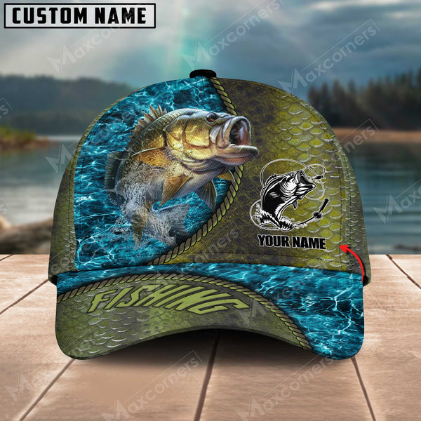 Maxcorners Personalized Large Mouth Bass Fishing Pattern Classic 3D Cap