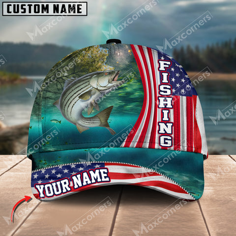 Maxcorners Personalized Stripped Bass Fishing Pattern Classic 3D Cap