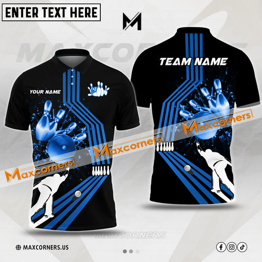 Maxcorners Bowling Ball and Pins Multicolor Option Customized Name & Team Name 3D Shirt (4 colors)