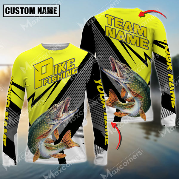 Maxcorners Pike Fishing Sport Jersey Personalized Name Long Sleeve Shirt