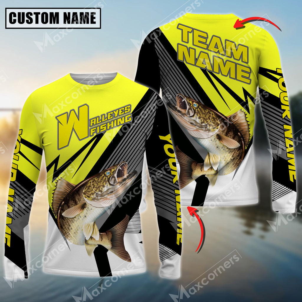 Maxcorners Walleye Fishing Sport Jersey Personalized Name Long Sleeve