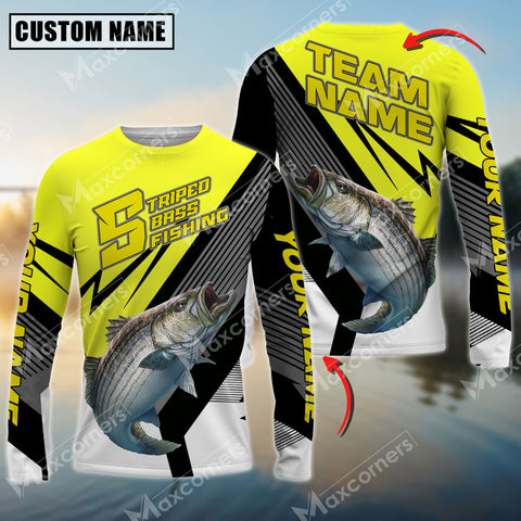 Maxcorners Stripped Bass Fishing Sport Jersey Personalized Name Long Sleeve Shirt