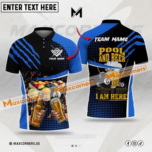 Maxcorners Billiards and Beer Sport Jersey Multicolor Options Personalized Name, Team Name 3D Polo Shirt (4 Colors)