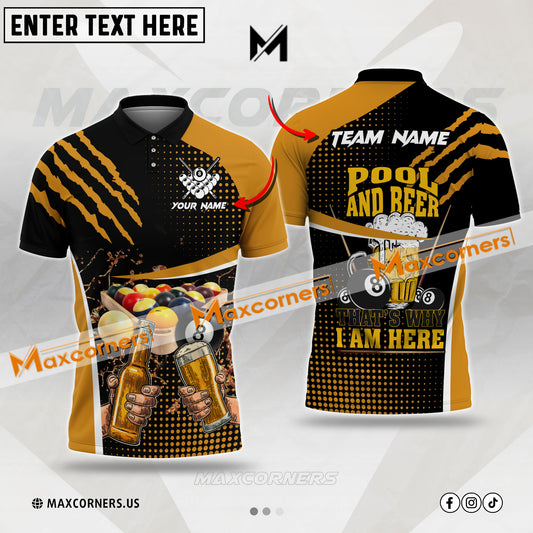 Maxcorners Billiards and Beer Sport Jersey Multicolor Options Personalized Name, Team Name 3D Polo Shirt (4 Colors)