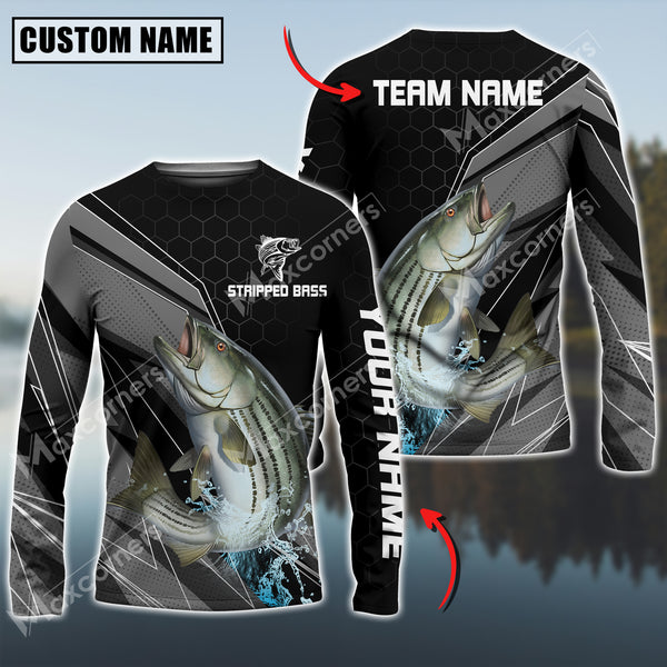 Maxcorners Stripped Bass Fishing Sport Jersey Personalized Name Long Sleeve Shirt