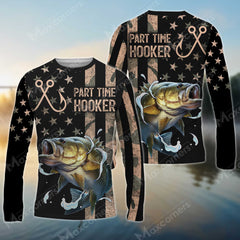 Maxcorners Large Mouth Bass Fishing Part Time Hooker Long Sleeve Shirt