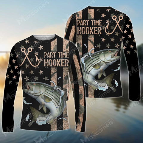 Maxcorners Stripped Bass Fishing Part Time Hooker Long Sleeve Shirt