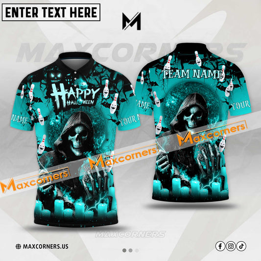 Maxcorners Bowling Ball and Pins Halloween Sport Jersey Pattern Multicolor Option Customized Name & Team Name 3D Shirt (4 colors)