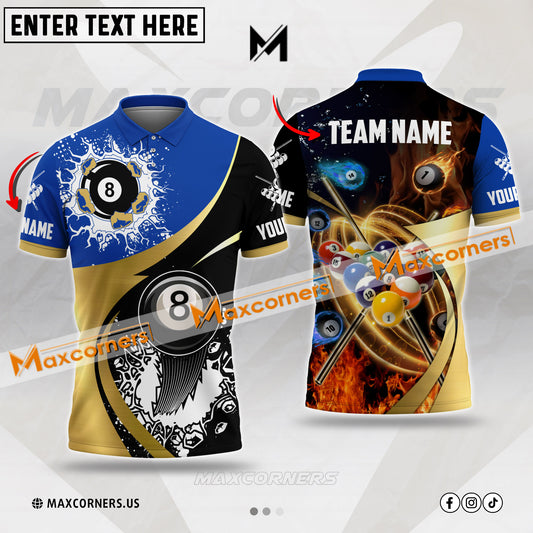 Maxcorners Billiards Fire Ball 8 Sport Jersey Multicolor Options Personalized Name, Team Name 3D Shirt (4 Colors)