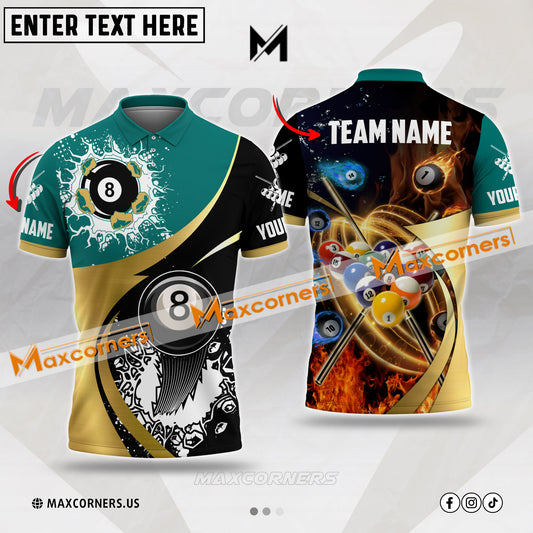Maxcorners Billiards Fire Ball 8 Sport Jersey Multicolor Options Personalized Name, Team Name 3D Shirt (4 Colors)