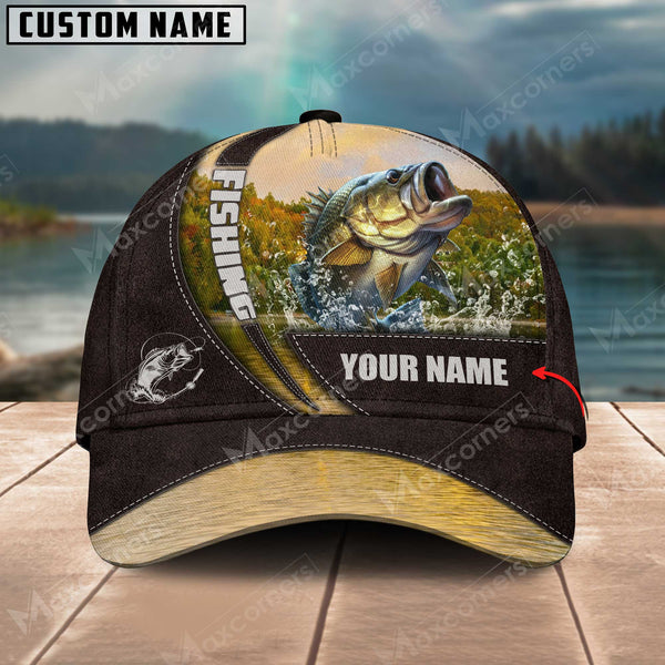 Maxcorners Personalized Large Mouth Bass Fishing Pattern Classic 3D Cap