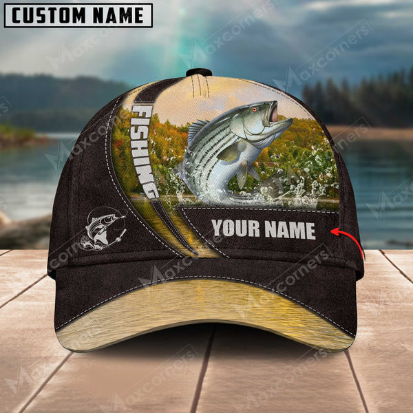 Maxcorners Personalized Stripped Bass Fishing Pattern Classic 3D Cap