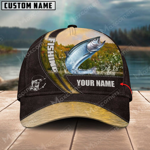 Maxcorners Personalized Salmon Fishing Pattern Classic 3D Cap