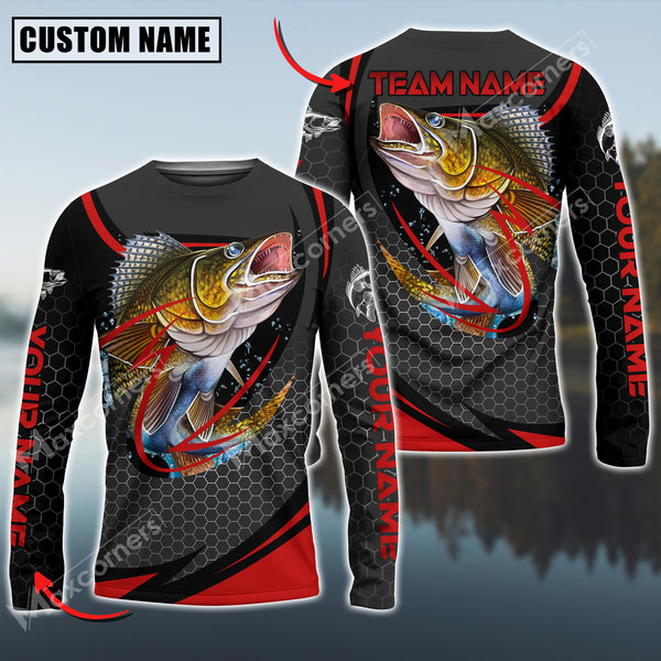 Maxcorners Walleye Fishing Sport Jersey Personalized Name Long Sleeve Shirt