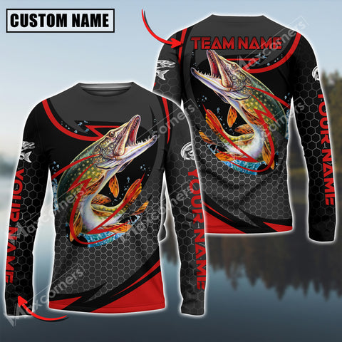 Maxcorners Pike Fishing Sport Jersey Personalized Name Long Sleeve Shirt