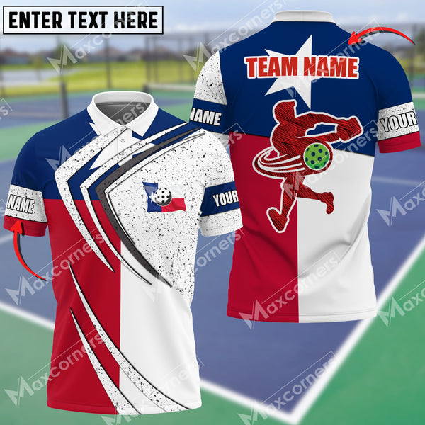 MaxCorners Personalized Name Pickleball Flag of Texas 3D Shirt