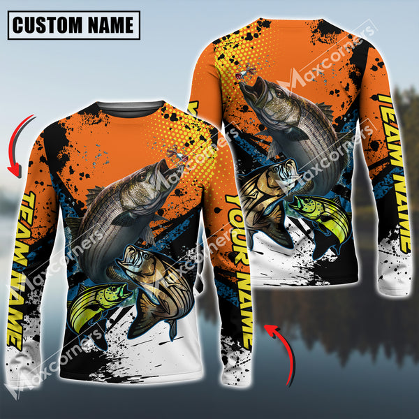 Maxcorners Stripped Bass Fishing Sport Jersey Personalized Name Long Sleeve Shirt