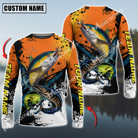 Maxcorners Mahi-Mahi, Wahoo, Tuna Fishing Sport Jersey Personalized Name Long Sleeve Shirt