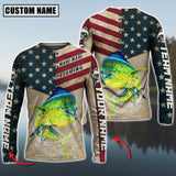 Maxcorners Mahi-mahi Fishing American Flag Jersey Sport Pattern Sun Protection Personalized Name, Team Name 3D Shirts