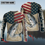 Maxcorners Chinook Fishing American Flag Jersey Sport Pattern Sun Protection Personalized Name, Team Name 3D Shirts