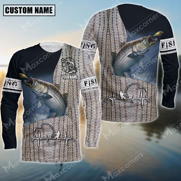 Maxcorners Stripped Bass Fishing Sport Jersey Personalized Name Long Sleeve Shirt