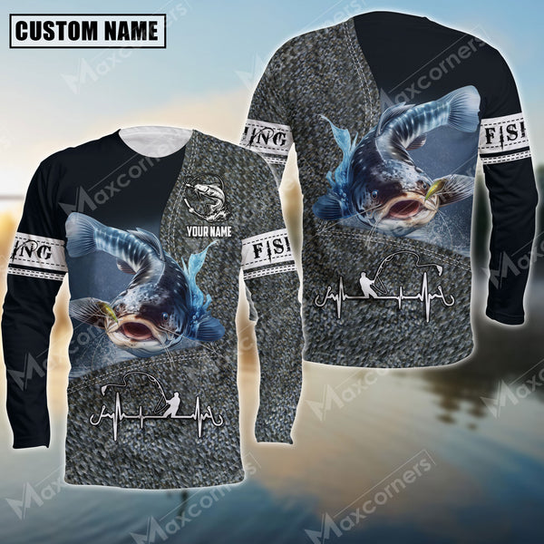 Maxcorners Catfish Fishing Sport Jersey Personalized Name Long Sleeve Shirt