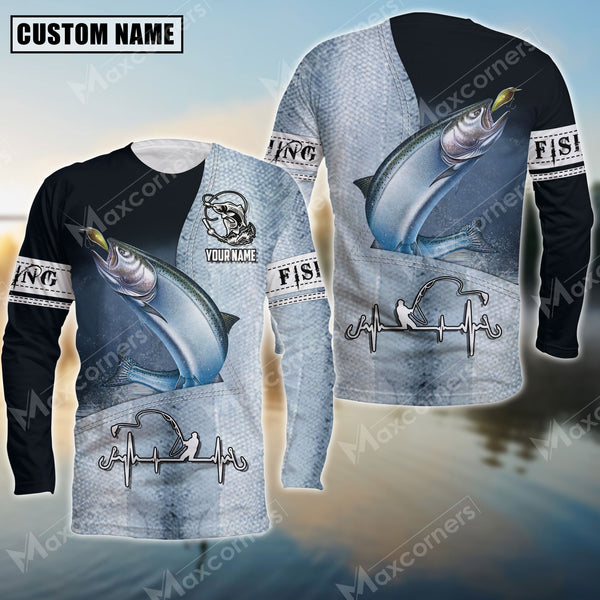 Maxcorners Salmon Fishing Sport Jersey Personalized Name Long Sleeve Shirt