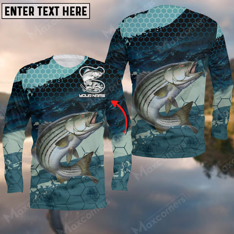 Maxcorners Personalized Name Stripped Bass Fishing Long Sleeve Shirt