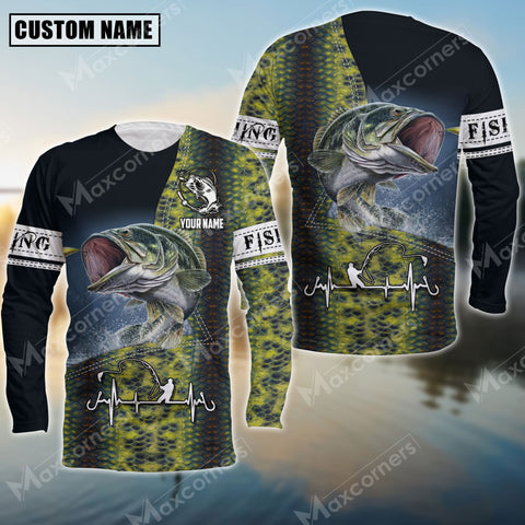 Maxcorners Largemouth Bass Fishing Sport Jersey Personalized Name Long Sleeve Shirt