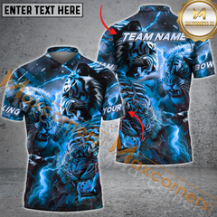 Maxcorners Inner Tiger Striking Lightning Bowling Jersey Multicolor Option Customized Name, Team Name 3D Polo Shirt