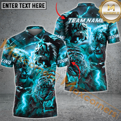 Maxcorners Inner Tiger Striking Lightning Bowling Jersey Multicolor Option Customized Name, Team Name 3D Polo Shirt